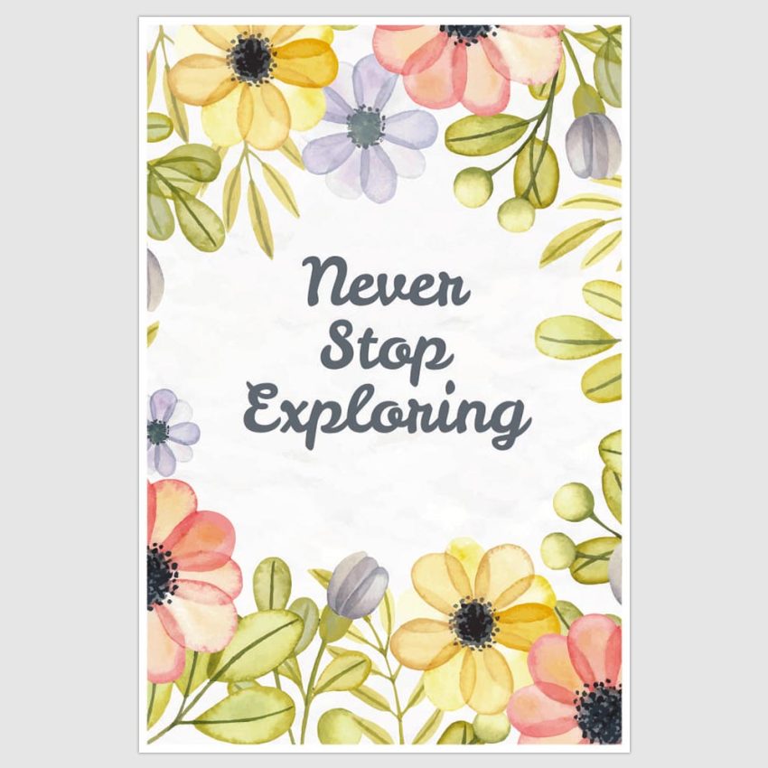 Never Stop Exploring Inspirational Poster (12 x 18 inch)