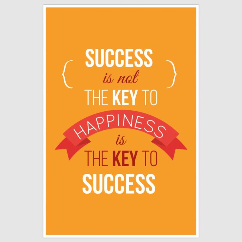 Happiness Is The Key to Success Inspirational Poster (12 x 18 inch)