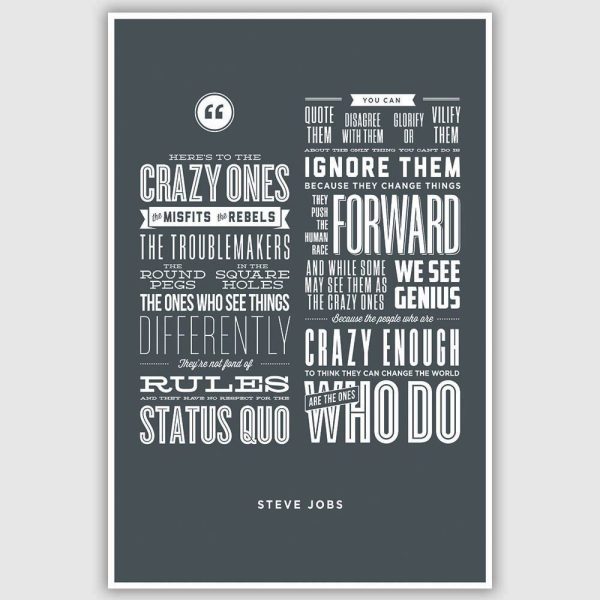 Steve Jobs - Heres to the crazy ones Inspirational Poster (12 x 18 inch)