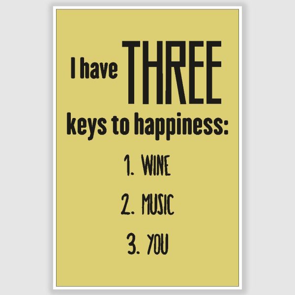 Three Keys To Happiness Poster (12 x 18 inch)