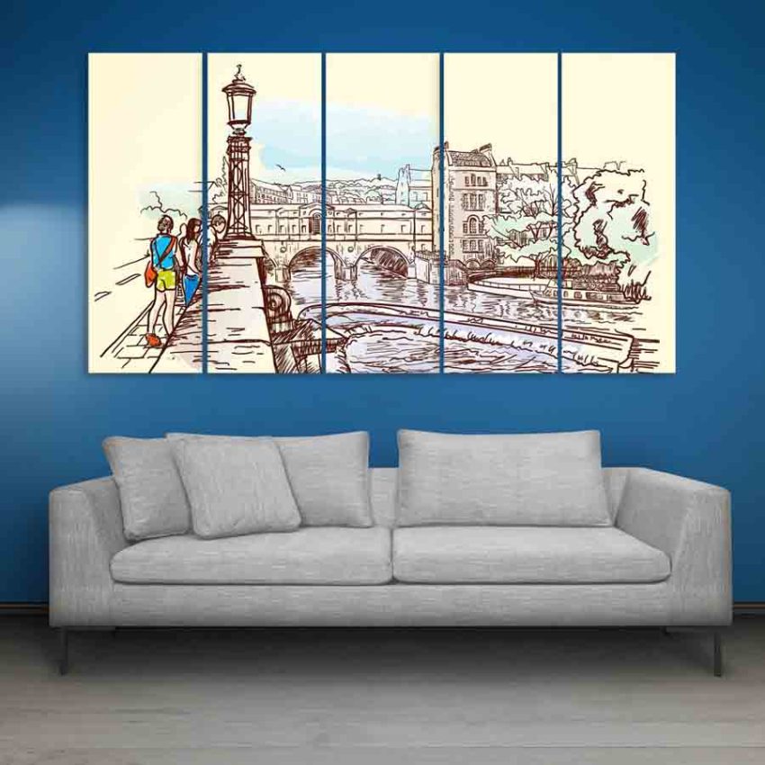 Multiple Frames Riverside London Wall Painting (150cm X 76cm)