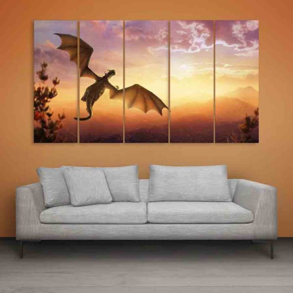 Multiple Frames Beautiful Dragon Wall Painting (150cm X 76cm)