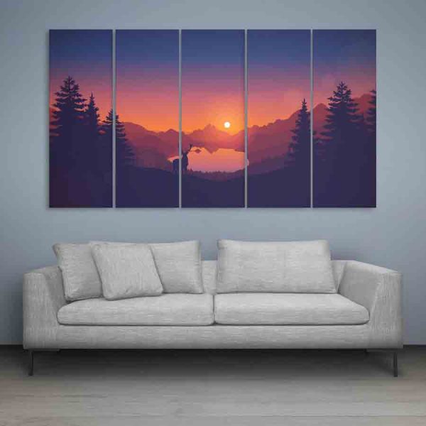 Multiple Frames Beautiful Sunset Wall Painting (150cm X 76cm)