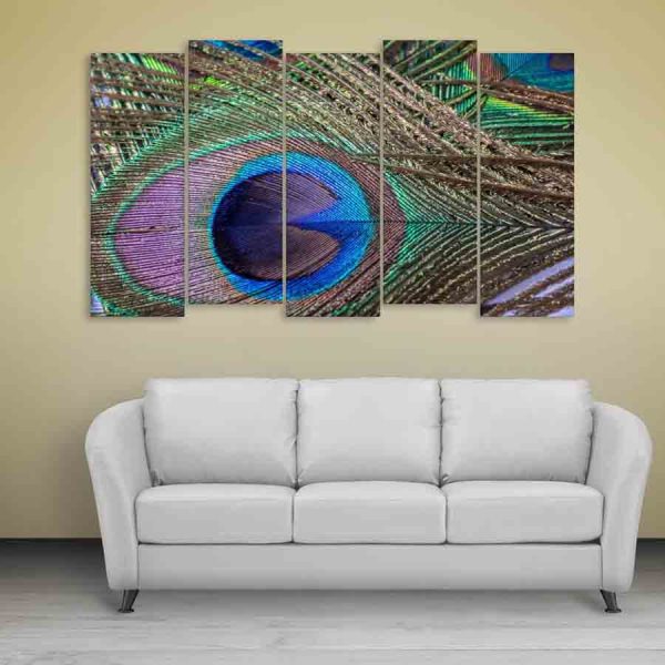 Multiple Frames Beautiful Peacock Feather Wall Painting (150cm X 76cm)