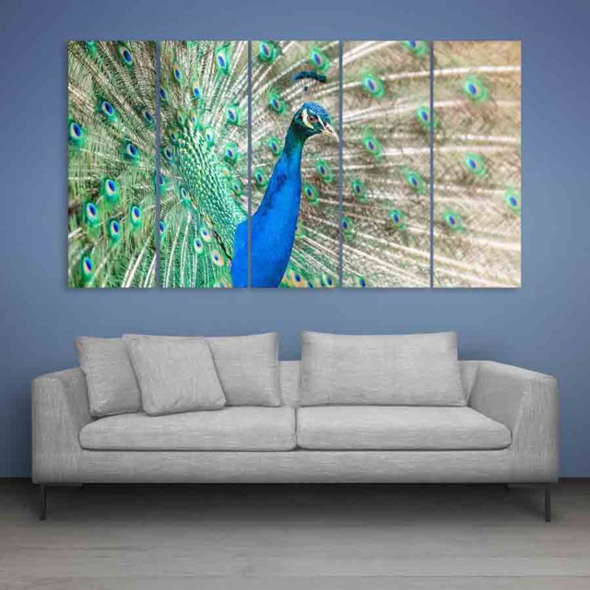 Multiple Frames Beautiful Peacock Wall Painting (150cm X 76cm)