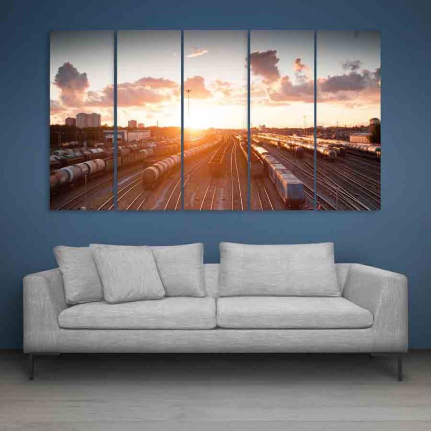 Multiple Frames Beautiful Railway Track Wall Painting (150cm X 76cm)