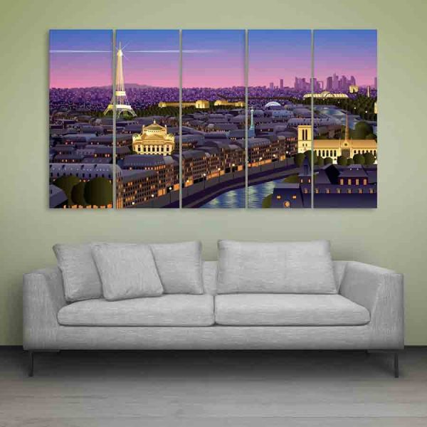 Multiple Frames Beautiful Sky Light Wall Painting (150cm X 76cm)