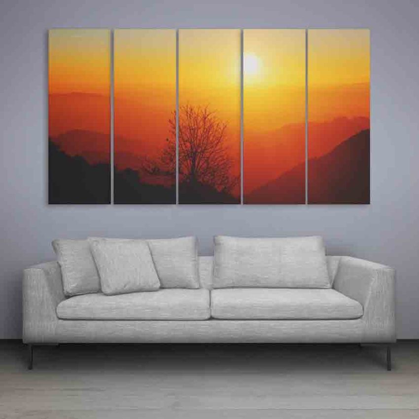 Multiple Frames Beautiful Sunrise Wall Painting (150cm X 76cm)