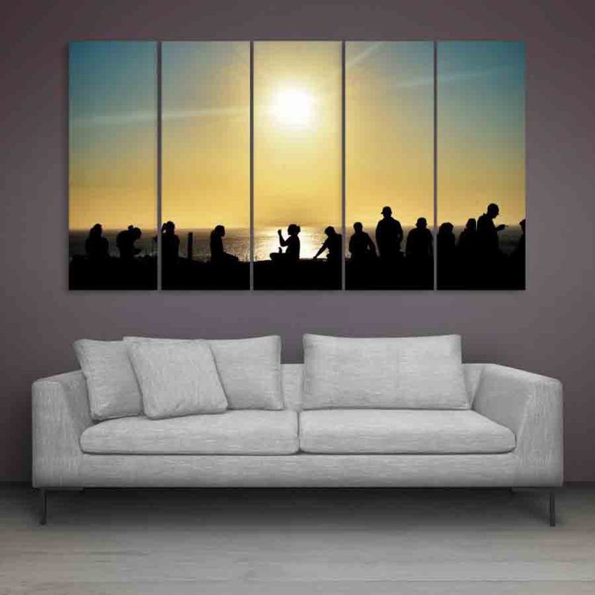 Multiple Frames Beautiful Ocean Sunset Wall Painting (150cm X 76cm)