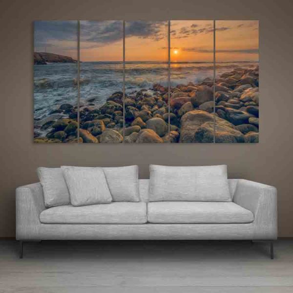 Multiple Frames Beautiful Ocean Sunset Wall Painting (150cm X 76cm)