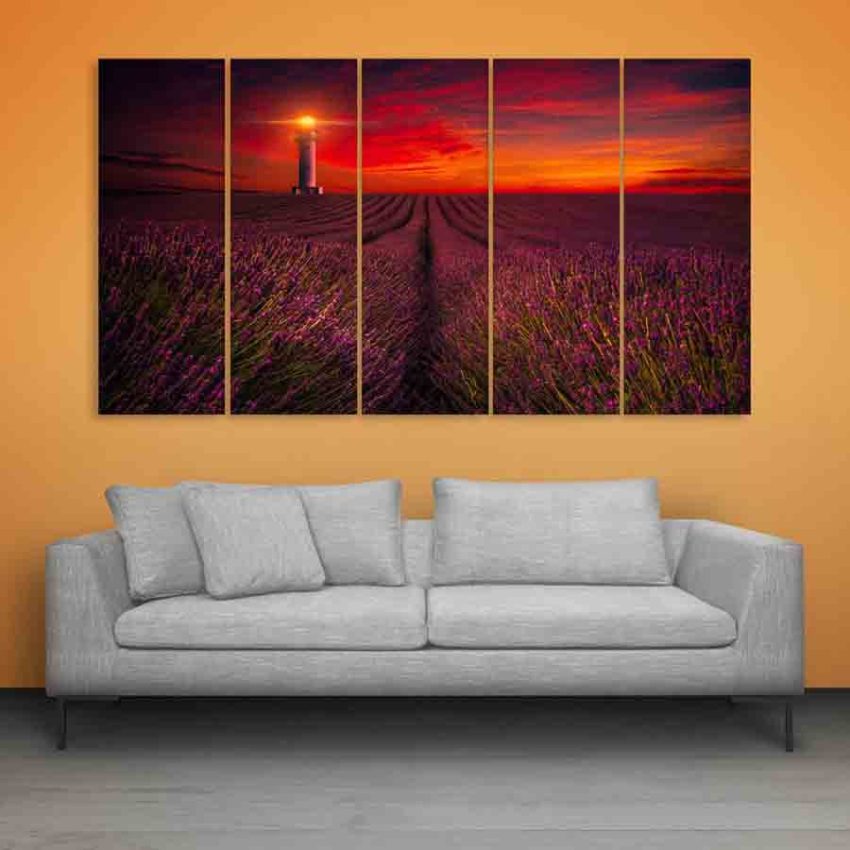 Multiple Frames Beautiful Flower Fields Wall Painting (150cm X 76cm)