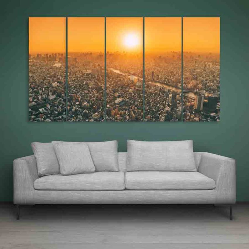 Multiple Frames Beautiful Sunrise Wall Painting (150cm X 76cm)