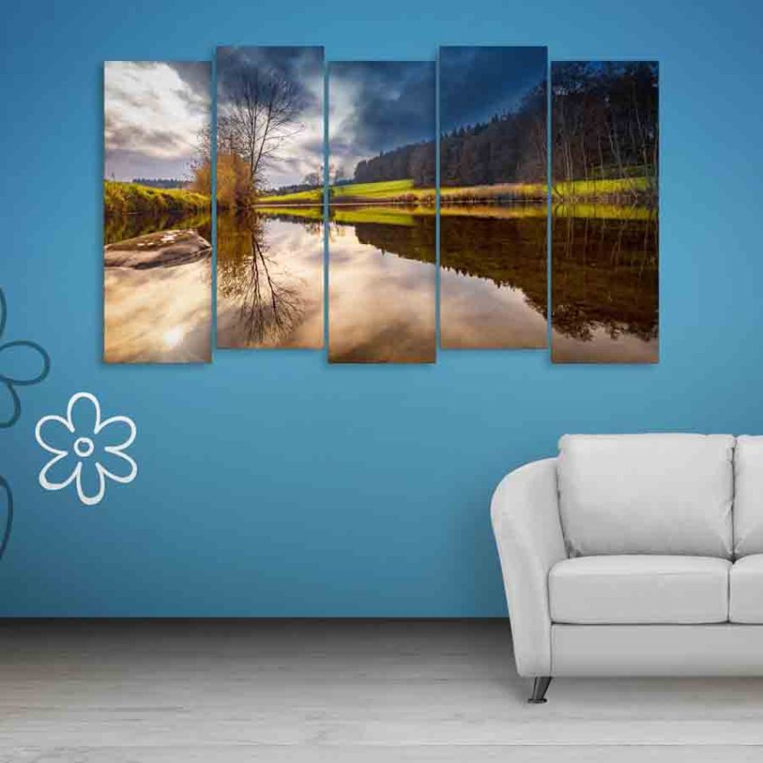 Multiple Frames Beautiful Nature Scenery Wall Painting (150cm X 76cm)