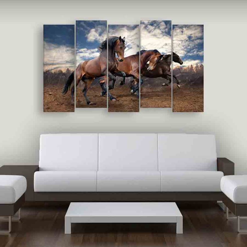 Multiple Frames Running Horses Wall Painting (150cm X 76cm)