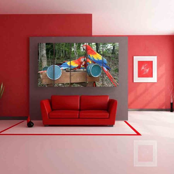 Multiple Frames Beautiful Parrots Wall Painting (150cm X 76cm)