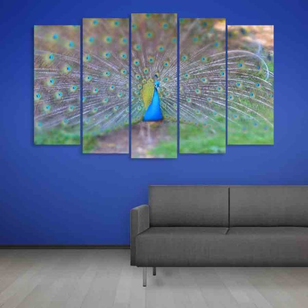 Multiple Frames Peacock Wall Painting (150cm X 76cm)