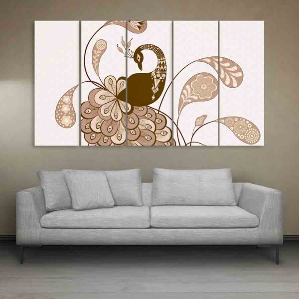 Multiple Frames Beautiful Peacock Wall Painting (150cm X 76cm)