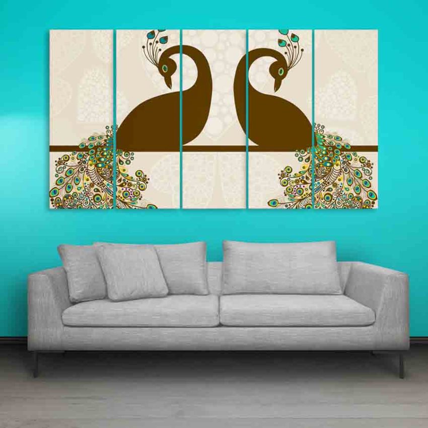 Multiple Frames Beautiful Peacock Wall Painting (150cm X 76cm)