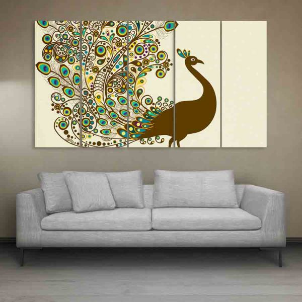 Multiple Frames Beautiful Peacock Wall Painting (150cm X 76cm)