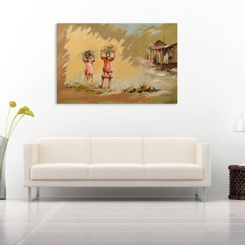 Canvas Painting - Indian Village Tribal Art Wall Painting for Living Room