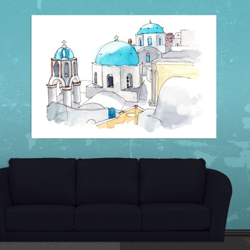 Canvas Painting - Imerovigli Village Greece Illustration Art Wall Painting for Living Room