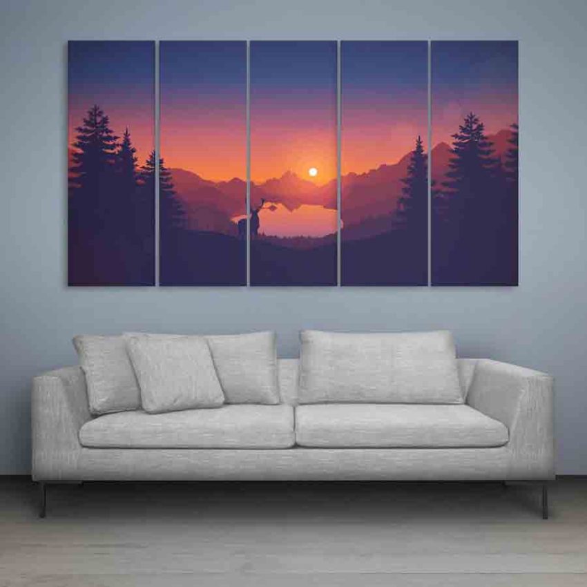 Multiple Frames Beautiful Sunset Wall Painting (150cm X 76cm)