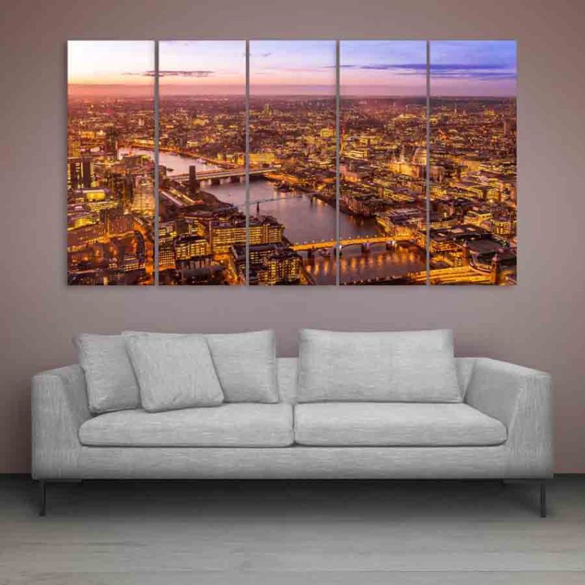 Multiple Frames Beautiful City Skyline Wall Painting (150cm X 76cm)