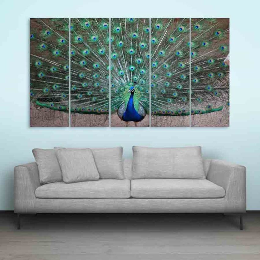 Multiple Frames Beautiful Peacock Wall Painting (150cm X 76cm)