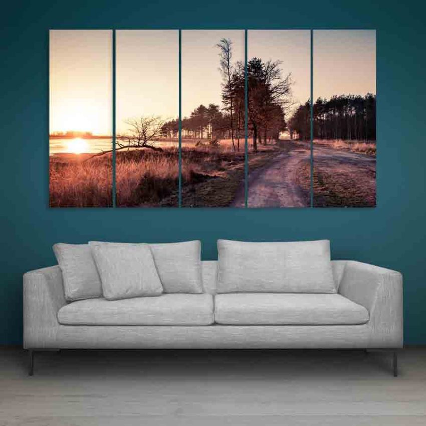 Multiple Frames Beautiful Sunset Wall Painting (150cm X 76cm)