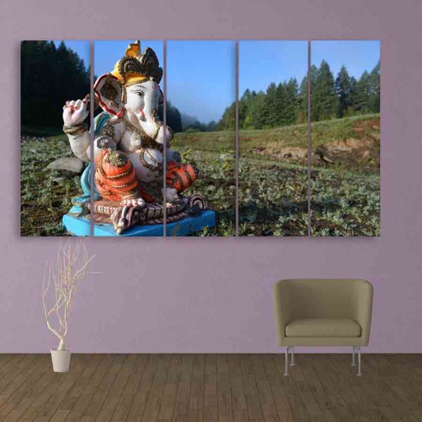 Multiple Frames Lord Ganesha Wall Painting (150cm X 76cm)