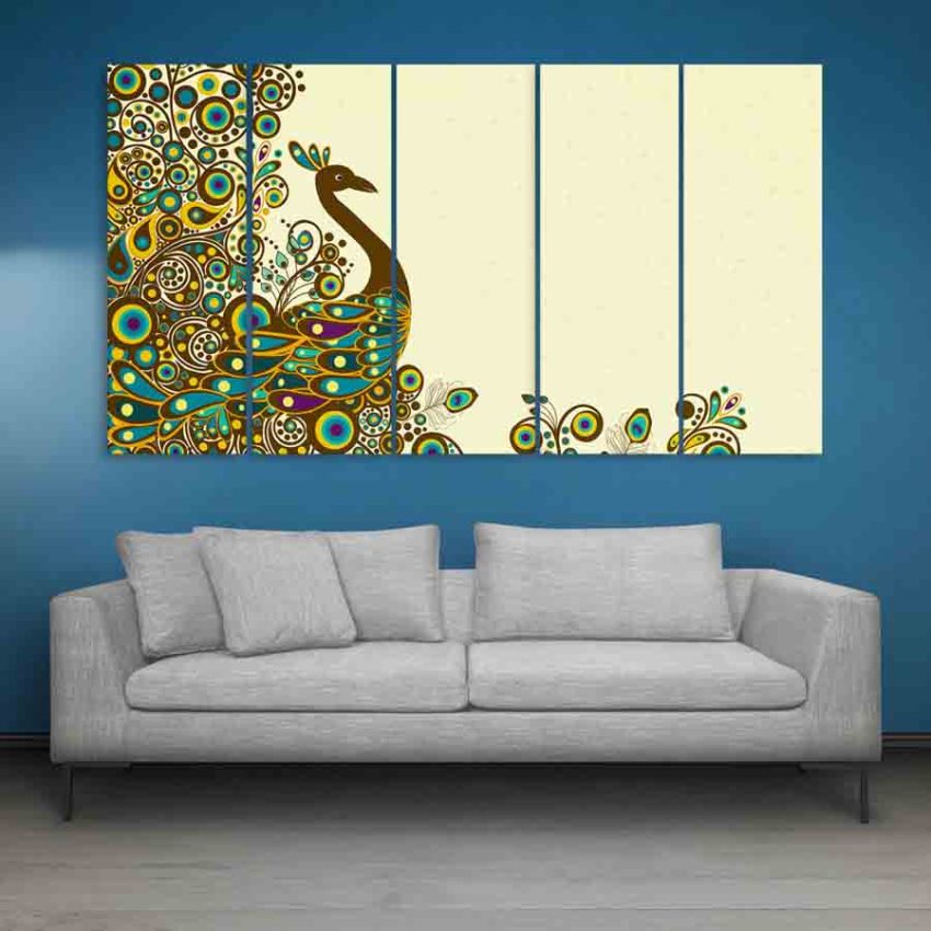 Multiple Frames Beautiful Peacock Wall Painting (150cm X 76cm)