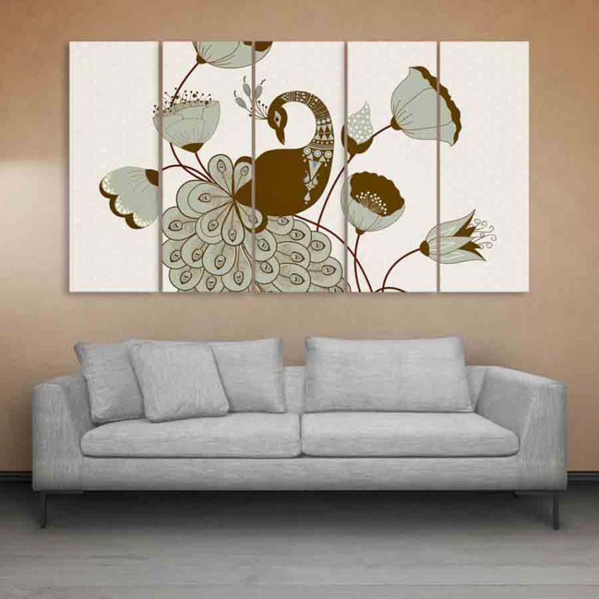 Multiple Frames Beautiful Peacock Wall Painting (150cm X 76cm)