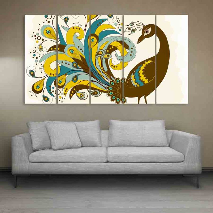 Multiple Frames Beautiful Peacock Wall Painting (150cm X 76cm)