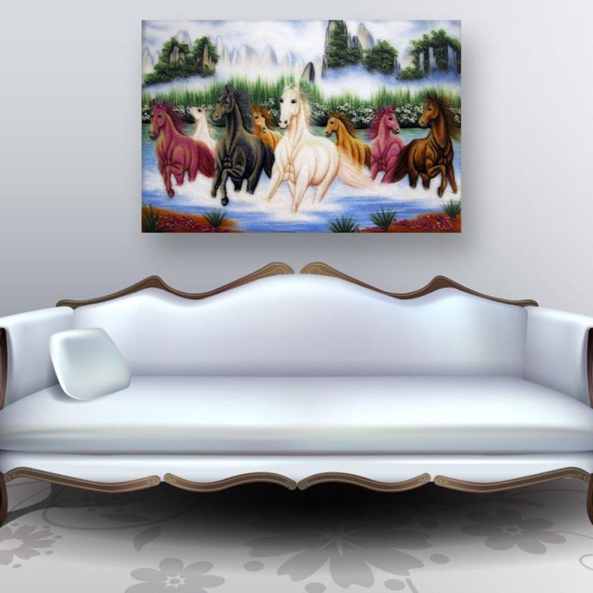 Canvas Painting - Beautiful Horses Running Art Vastu Wall Painting for Living Room