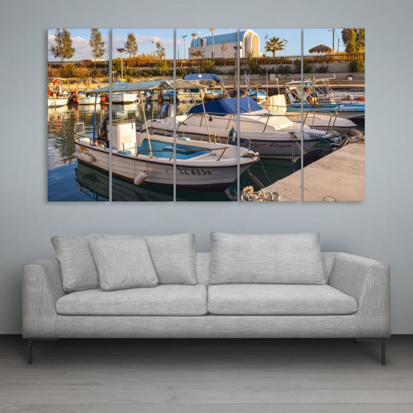 Multiple Frames Beautiful Boats Wall Painting for Living Room